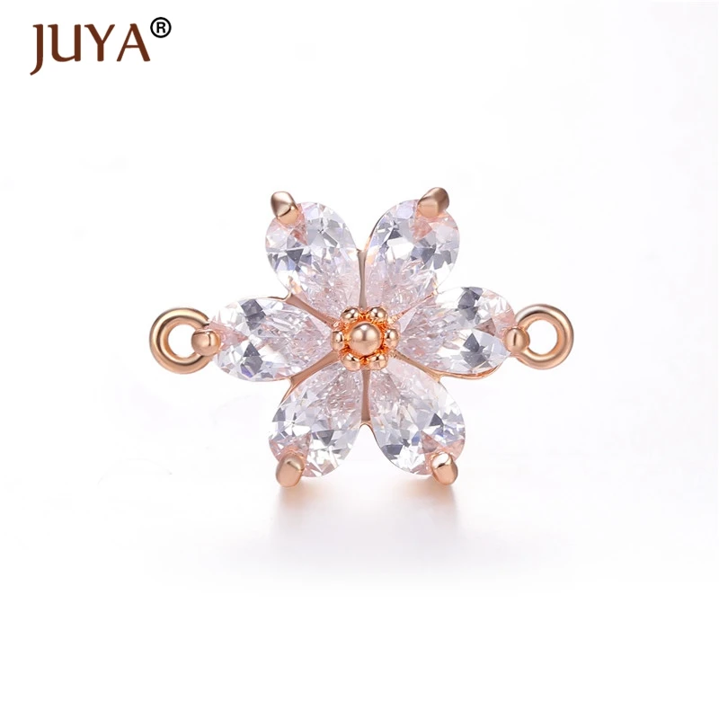 rose gold Блестящие циркониевые кристаллы цветок Шарм Подвески для изготовления ювелирных изделий Аксессуары Подвески DIY браслеты серьги ожерелья - Окраска металла: rose gold