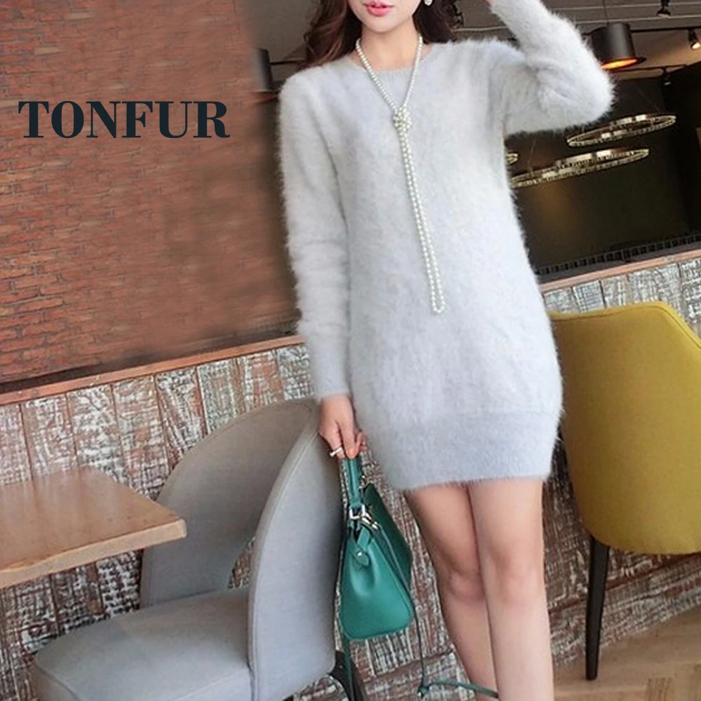 Женское кашемировое платье 100% чистый кашемировый свитер из меха норки модель FP868