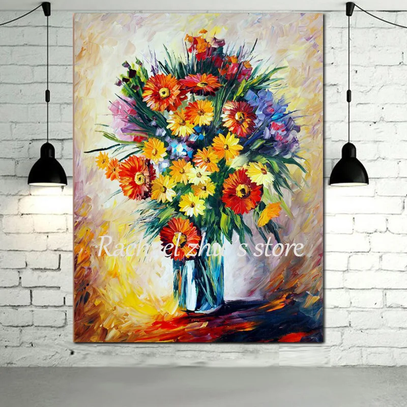 Ручная роспись Абстрактная палитра нож Цветочная картина маслом на холсте