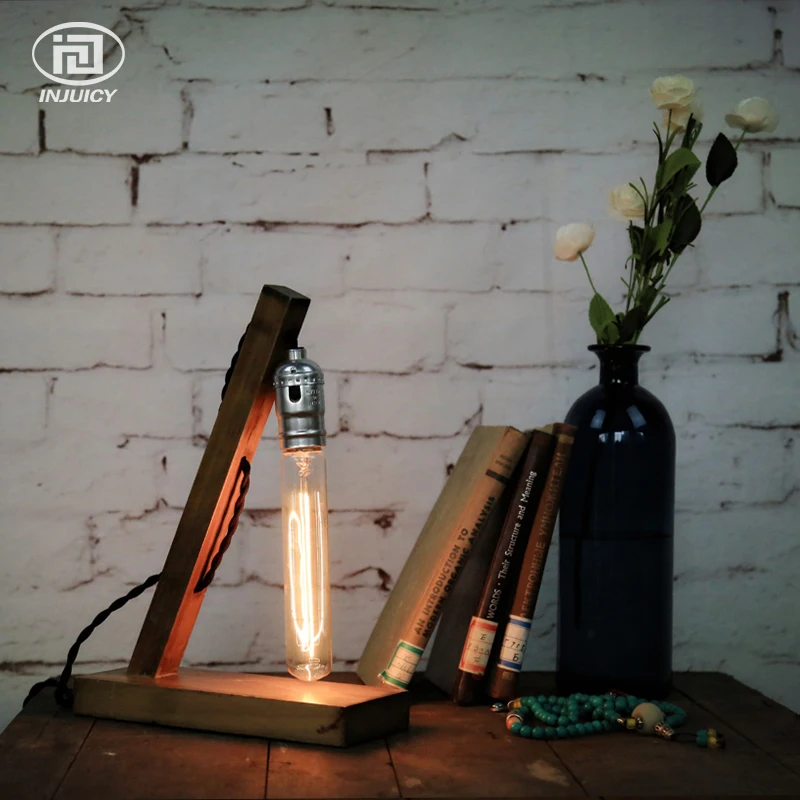 Лофт ретро дерево E27 Эдисон настольная лампа кафе дома Бар Украшение светильник