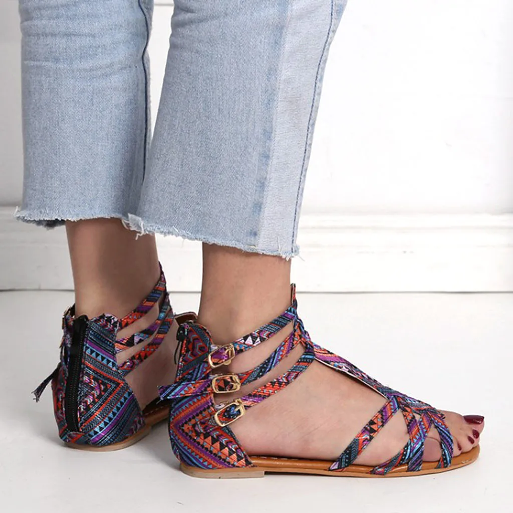 Женская обувь с пряжкой на молнии женские босоножки низком каблуке ярких цветов