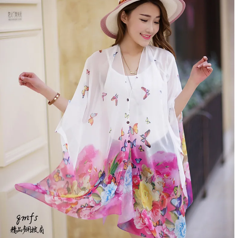 Женщины Шарф Шаль Весна Осень Женский Бабочка Шелковые Шарфы Печатных Летний