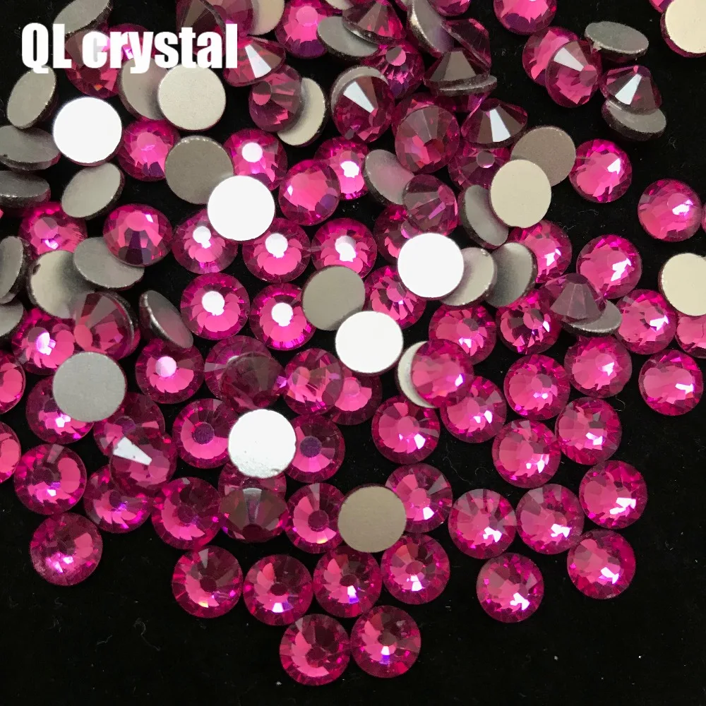Розово красный клей на блестках с плоской задней стороной стеклянные кристаллы