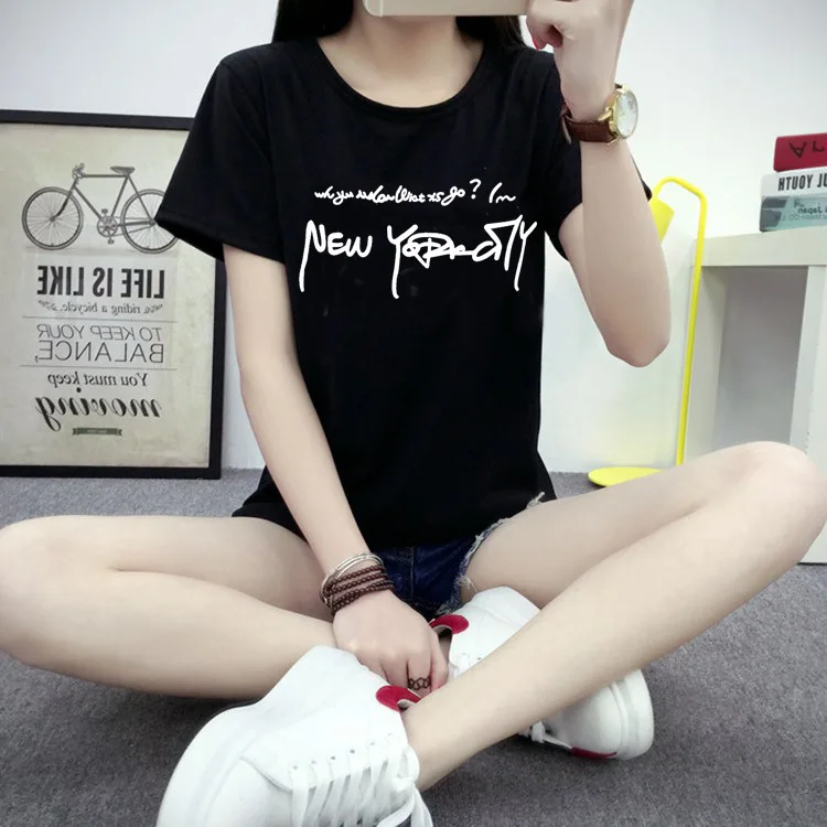 5049 Black Новые летние женские футболки размера плюс, новинка, свободные футболки с круглым вырезом и коротким рукавом, повседневные тонкие женские футболки, женские топы, футболки - Цвет: 5049 Black