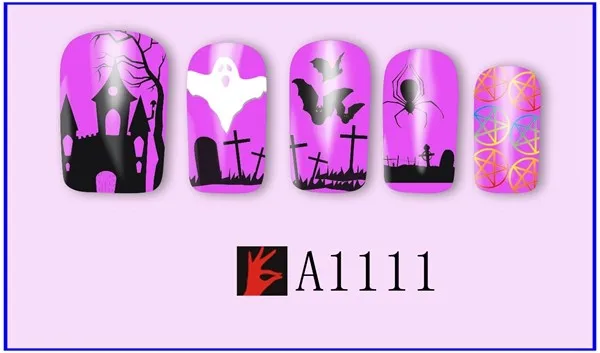 12 упак./лот переводка NAIL ART наклейки на ногти татуировки слайдера полное покрытие Хэллоуин Сова призрак вампира A1105-1116