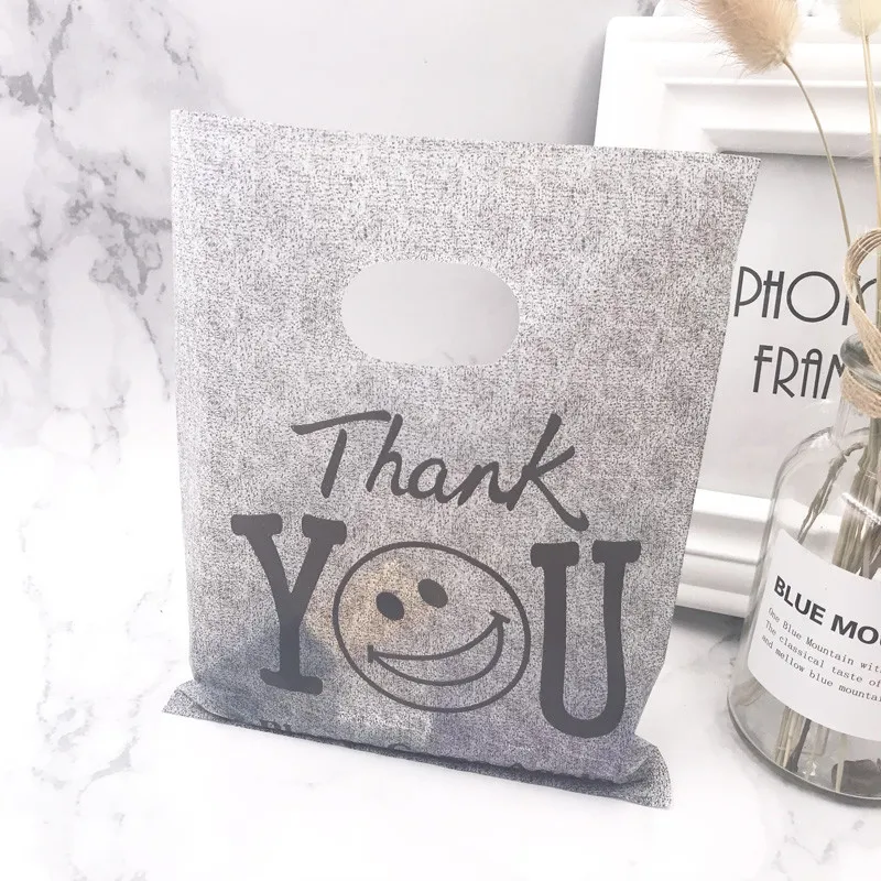 Gray Thank You 25x35 20x25 15x20 см 10 шт. сумка для хранения одежды хозяйственные пластиковые сумки с ручками ювелирные изделия свадебный пластиковый мешочек для упаковки подарков - Цвет: Gray Thank You