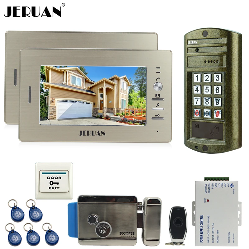 Home Wired 7`` Video Door Phone Intercom System kit Metal panel Waterproof Access Password keypad HD Mini Camera +E-LOCK 1V2 |