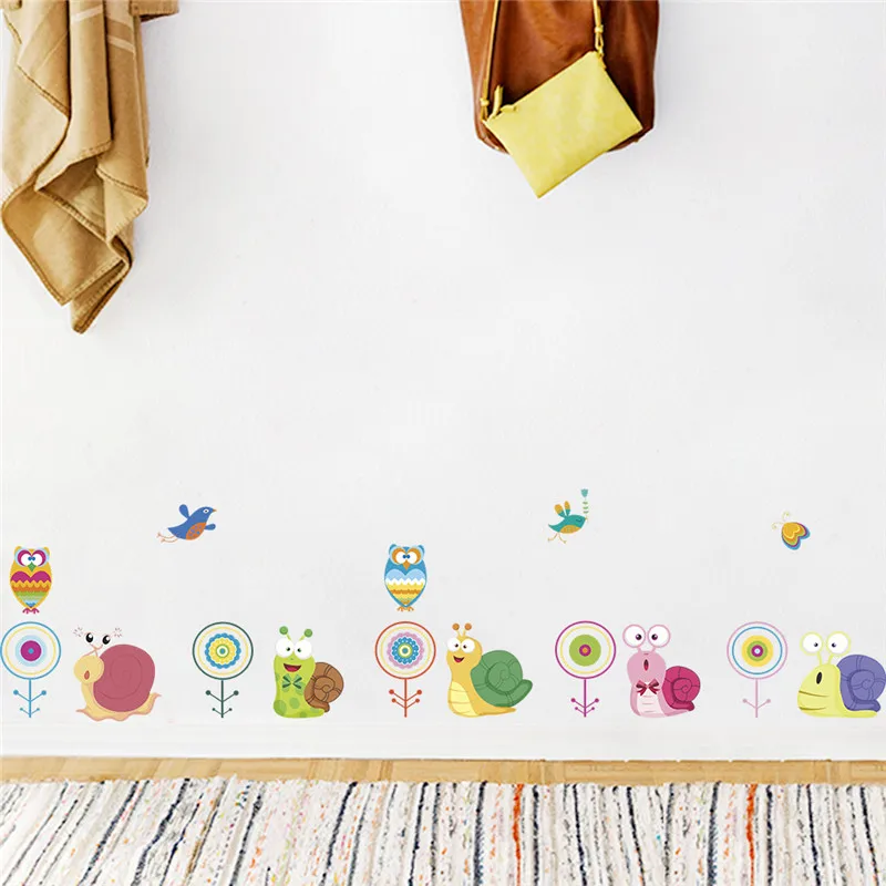 Прекрасный улитки птица Животные наклейки для детской комнаты плинтус Home Decor C