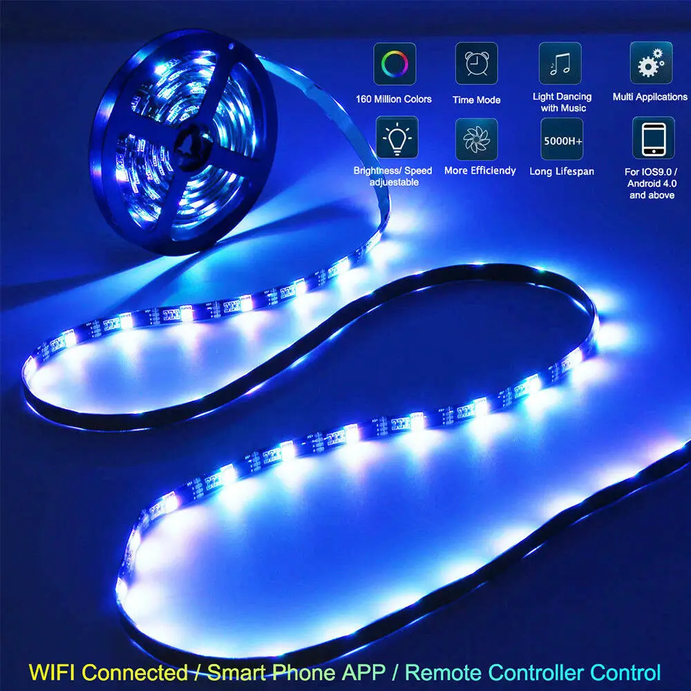 5 в RGB Светодиодная лента USB TV подсветка 5050 музыка Wifi смарт приложение Amazon Alexa Google Kit
