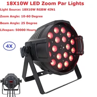 4in1 carton package 18x10w led aluminum par lights 10 60 degree zoom angle rgbw 4in1 led par cans with 567813 dmx channel