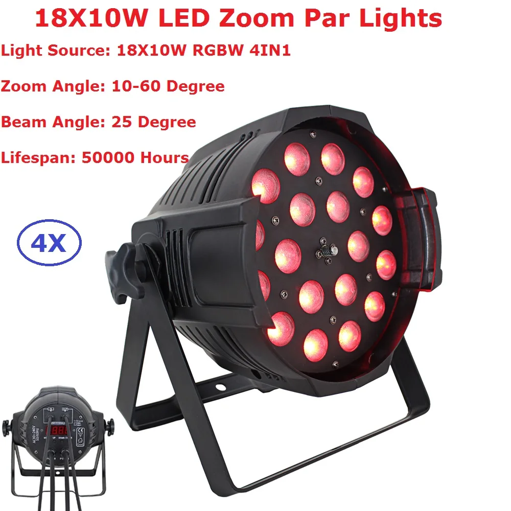 4IN1 Carton Package 18X10W LED Aluminum Par Lights 10-60 Degree Zoom Angle RGBW Cans With 5/6/7/8/13 DMX Channel | Освещение