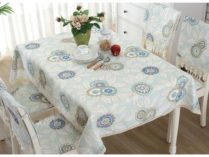 Круглая небесно-голубая зеленая квадратная скатерть для обеденного стола из