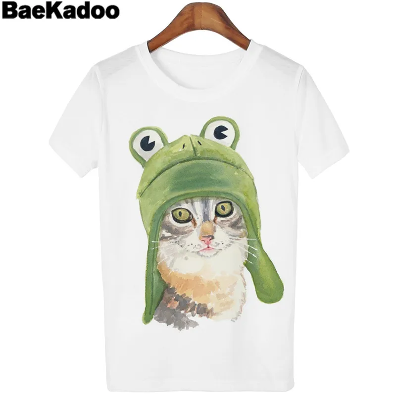 Женская футболка с коротким рукавом круглым вырезом и принтом кошки|white t-shirt|brand