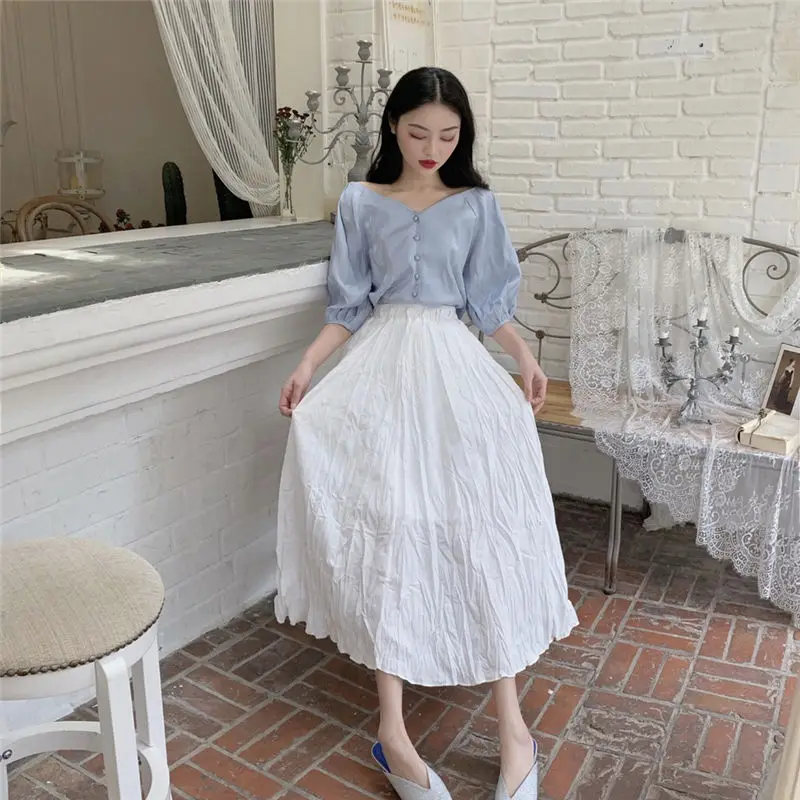 Hzirip Women 2019 Spring Summer Vintage High Waist Skirts Ladies Elegant A Line White Skirt 2 Colors | Женская одежда