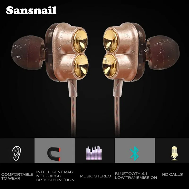 Наушники Sansnail M2 In Ear спортивные наушники с защитой от пота двумя басами 4 колонки