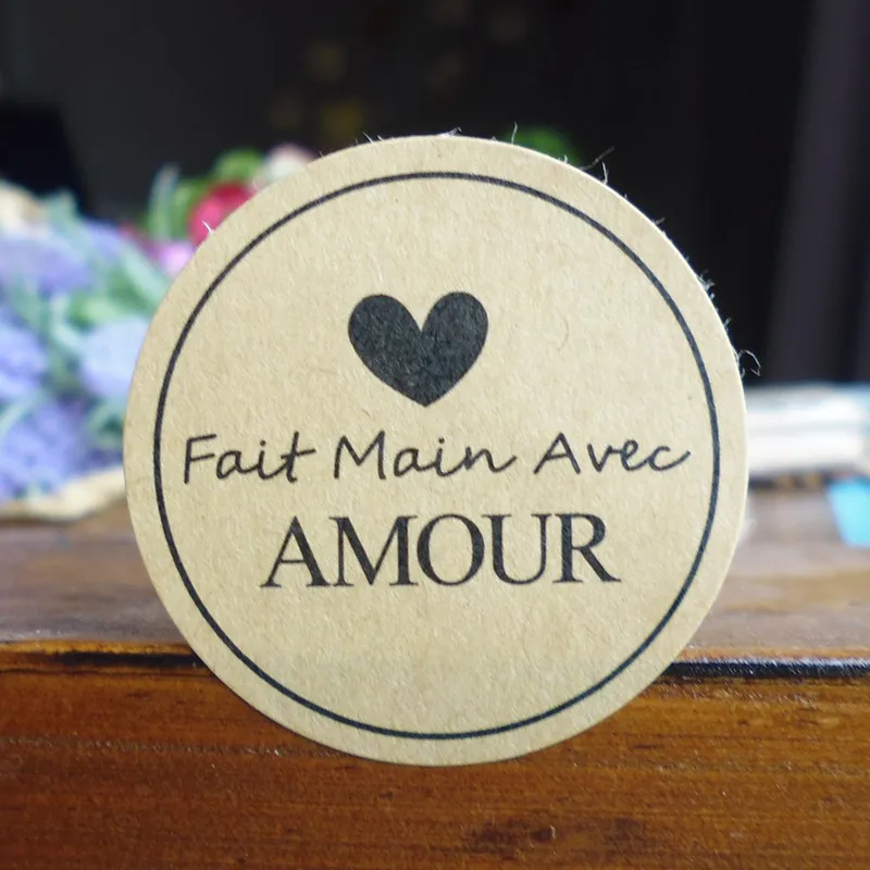 1200 шт. &quotFait main Avec Amour&quot крафт печать наклейка французская ручной работы этикетка