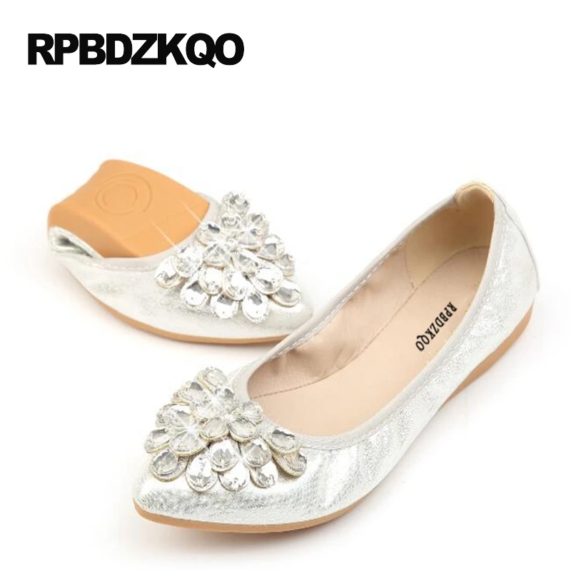 Большой Размеры с украшением в виде кристаллов на резинке туфли лодочки острым