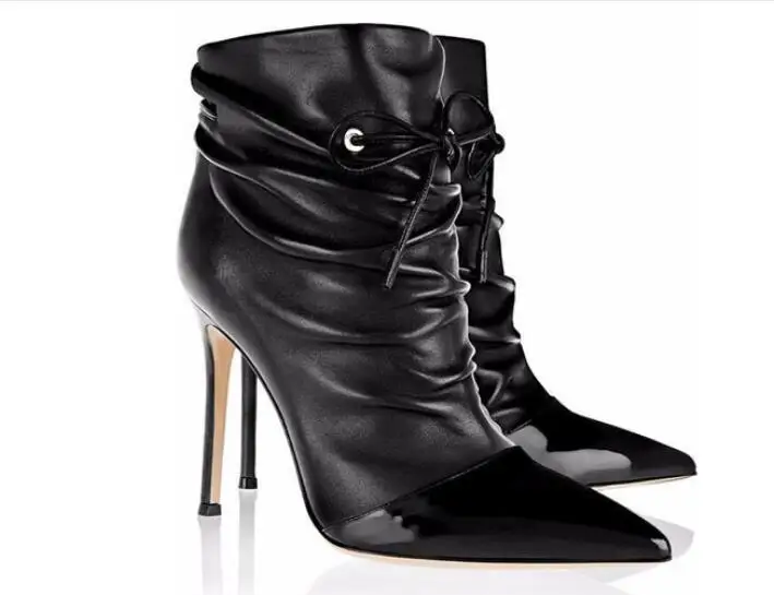 Женские ботильоны из натуральной кожи на тонком каблуке модные дизайнерские