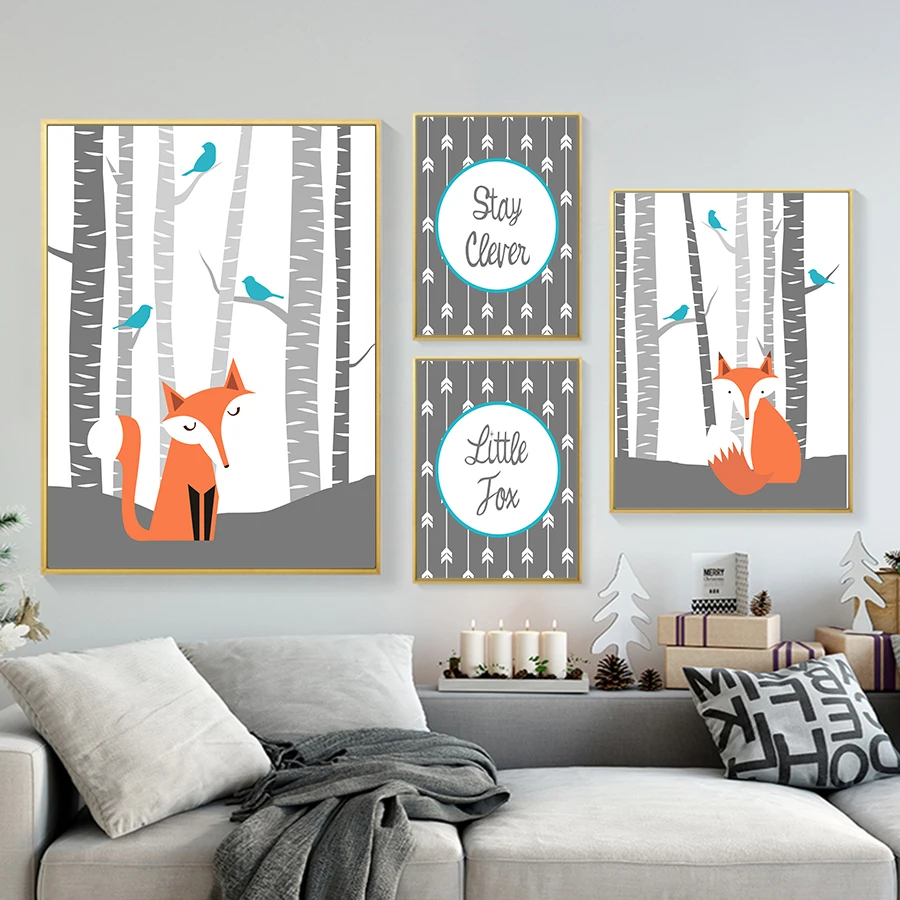 Детская Wall Art Холст постер абстрактный Рисунок мультфильм Животные изображение