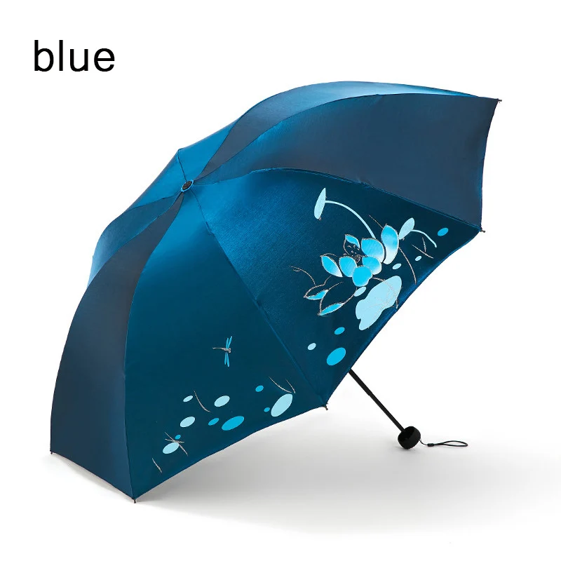 blue Меняющий цвет зонтик, яркий, ветрозащитный, защита от ветра, защита от дождя, солнца, зонты с черным покрытием - Цвет: blue