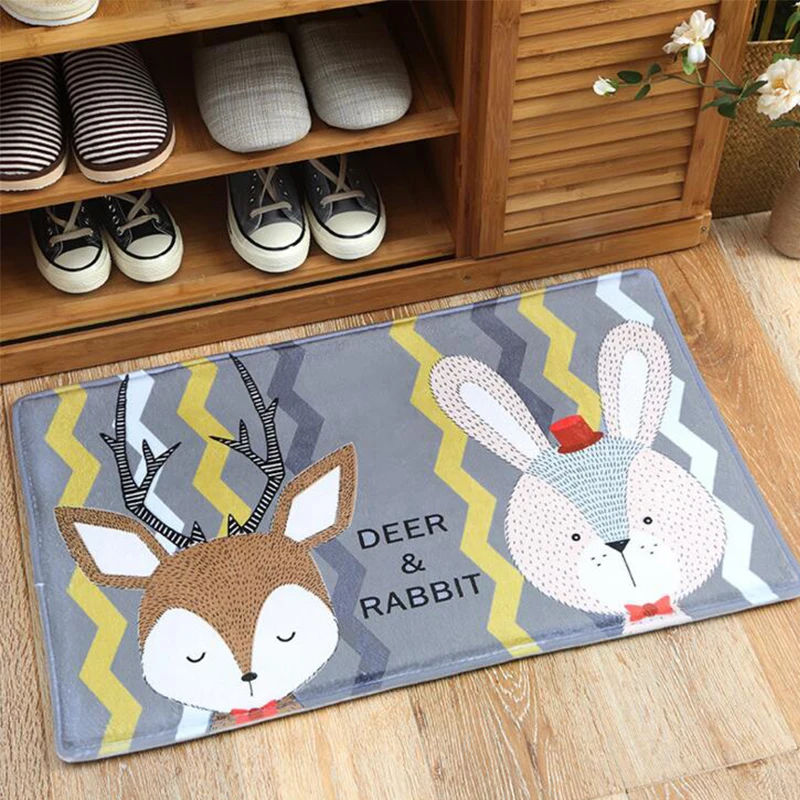 Мультяшный замшевый коврик для гостиной милый кролик лиса медведь печать