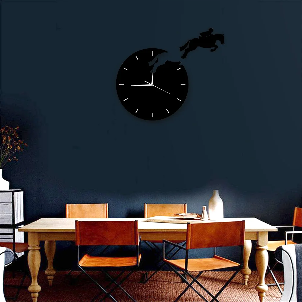 Верховая езда Wall Art всадник прыжков с часы верховой езды на лошади, гарцующая лошадь настенные часы с подвеской Equestrienne подарок