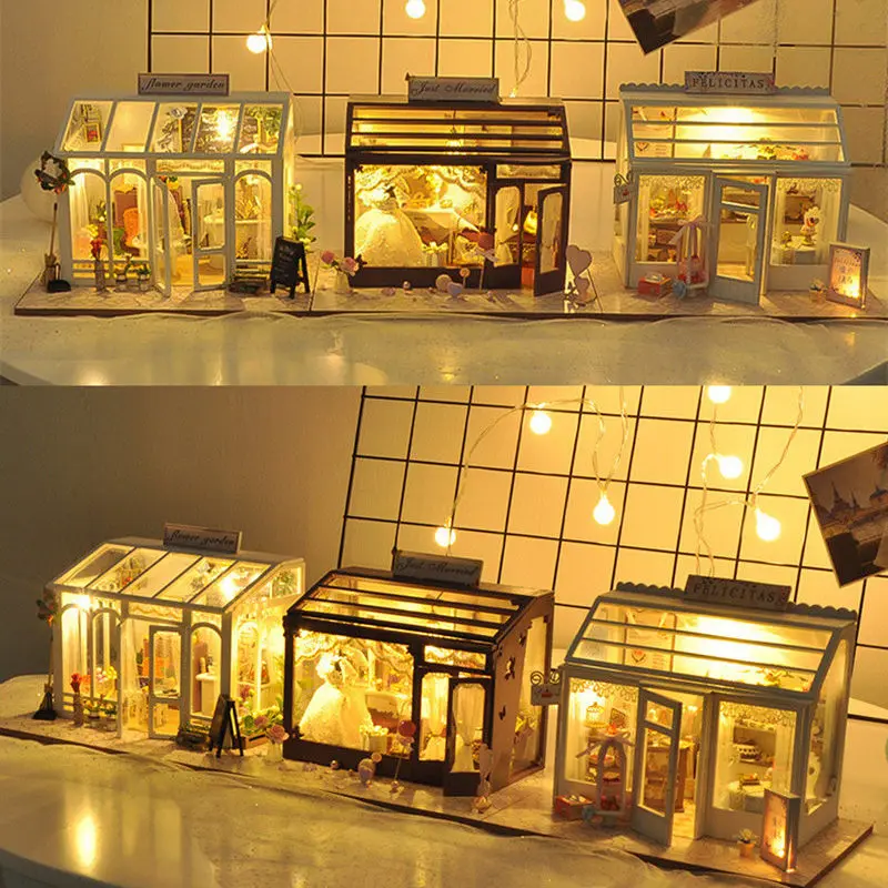 WINCO Деревянный Diy Кукольный дом игрушка миниатюрная коробка головоломка кукольный домик Diy Набор мебель цветок торт магазин модель подарок игрушка для детей