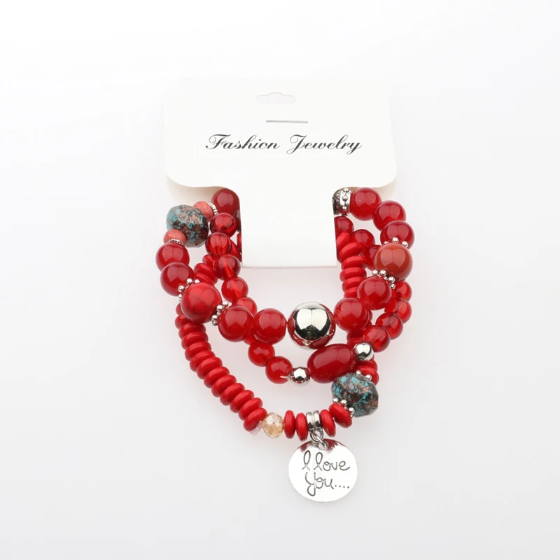 OIQUEI Fashion Jewelry 3PCS/Set Bohemian Vintage Womens Bracelets Multilayer Natural Stone Beads Charm Bracelets For Women