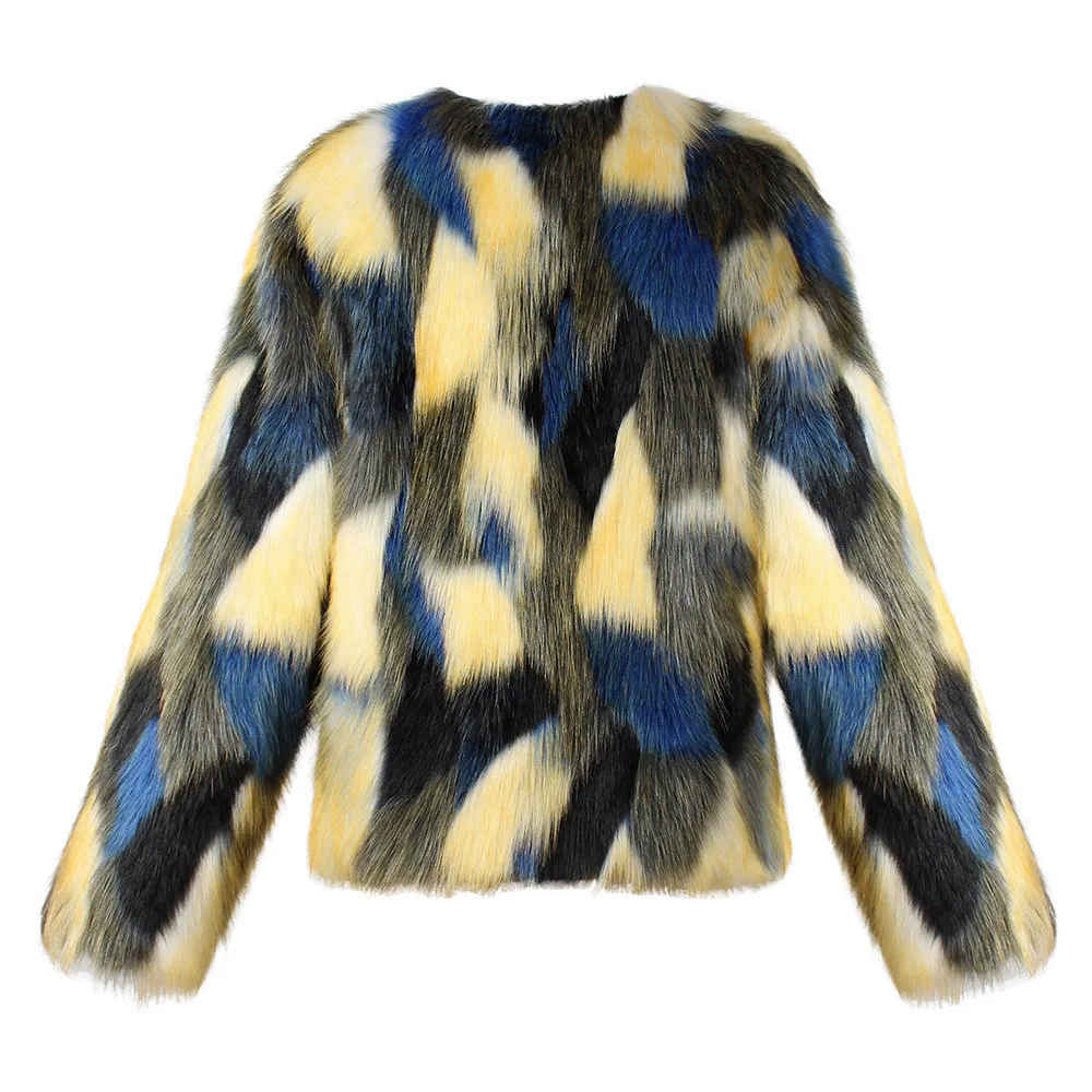 

Women Loose Faux Fur Jacket Fleece Imitation Fox Fur Coat Hair Bomber Collarless Multicolor Fur Outwear Cardigan
