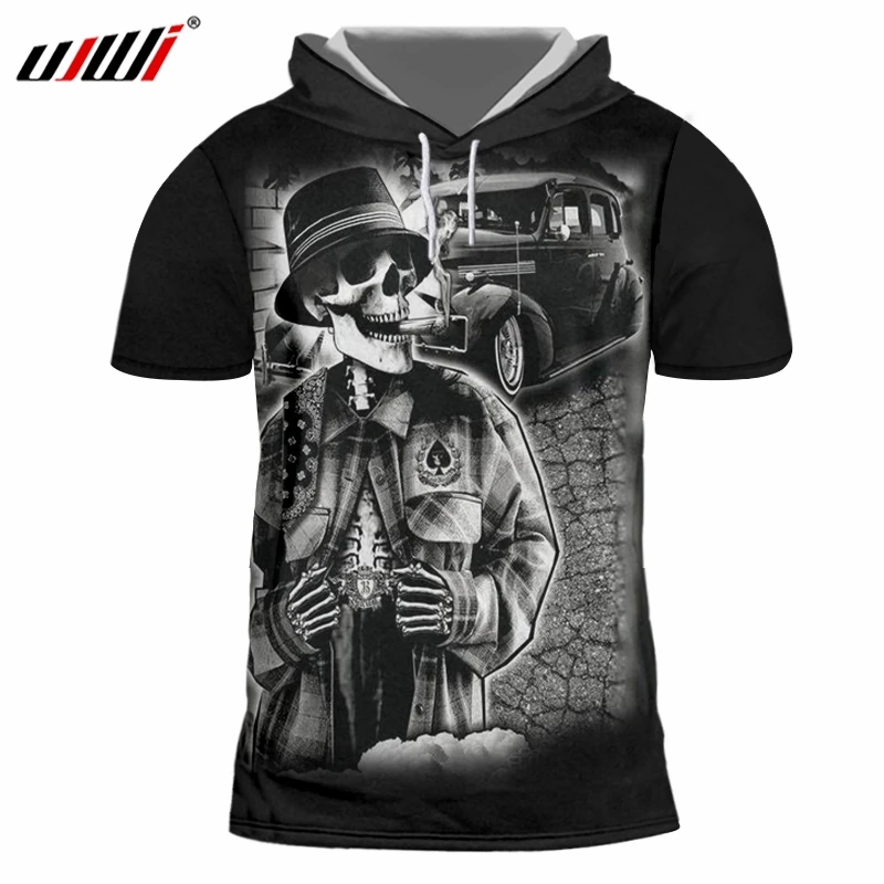 UJWI горячая Распродажа Мужская футболка с капюшоном летние топы крутой принт