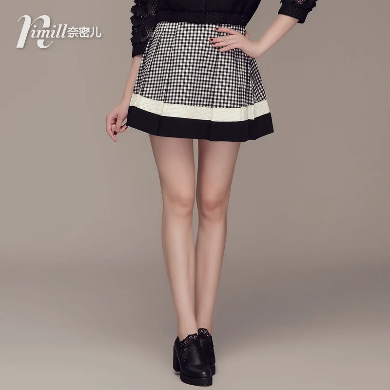 014 new winter skirt Korean imports of black and White Checkered lattice material all-match slim fashion wholesale | Женская одежда
