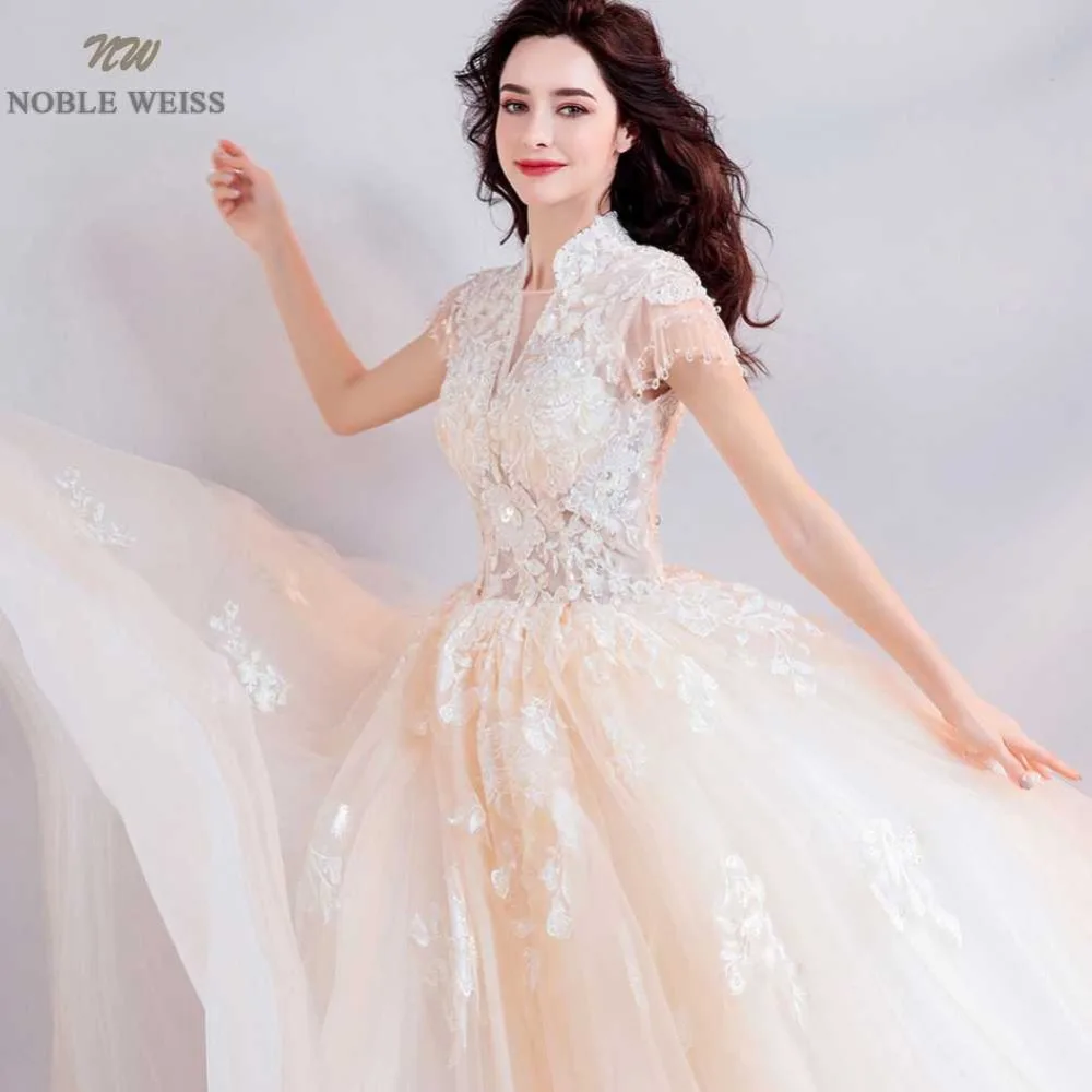 NOBLE WEISS Ball Gown Wedding Dresses with Beaded Sequins Cap Sleeves Bride Gowns Tulle Plus Size Sexy Lace Bridal Dress | Свадьбы и
