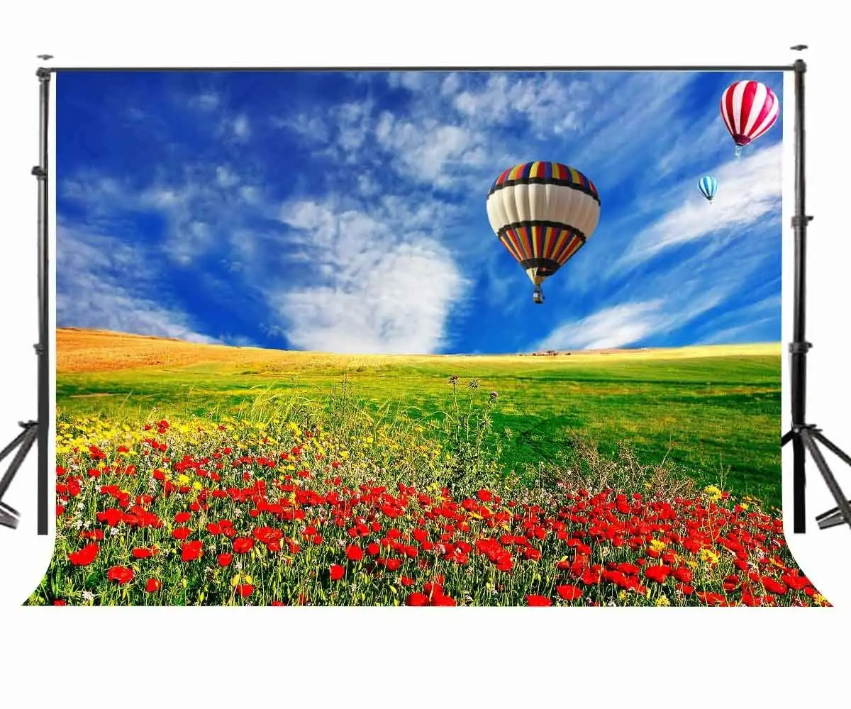 

150x220 см зеленый трава фотография Фон красные цветы горячий воздух баллон фото студия реквизит природа сцена фон