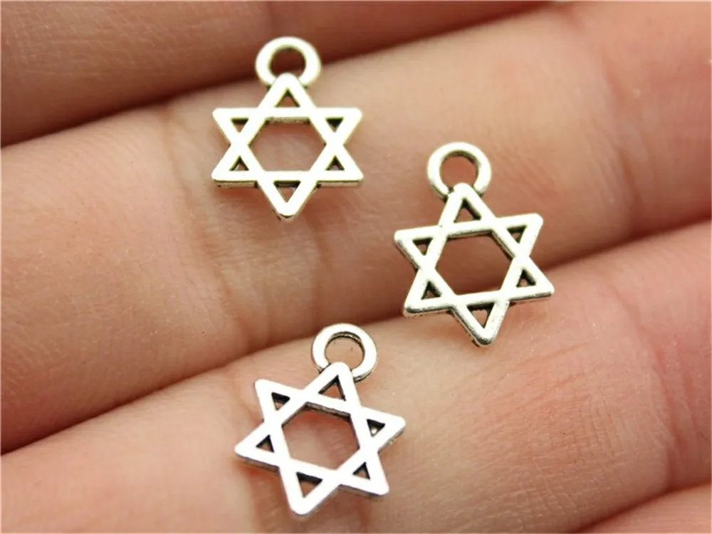 B10012-13x10mm 10 шт микс Звезда Давида, кулон Шарм ювелирные изделия Diy Звезда Давида Шарм в античном стиле звезда серебряного цвета Давида Шарм для браслета - Окраска металла: B10012-13x10mm