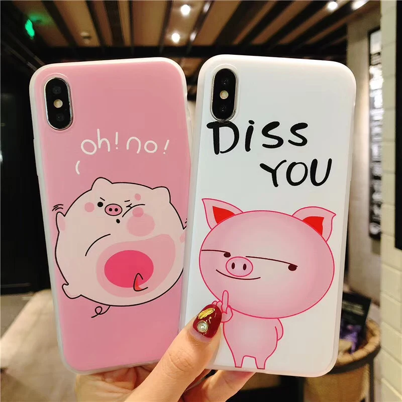 Lovebay For iPhone 6 6S 7 8 Plus X Case Fashion Cartoon Cute Funny Pink Pig Letter Pattern Soft TPU Cover |