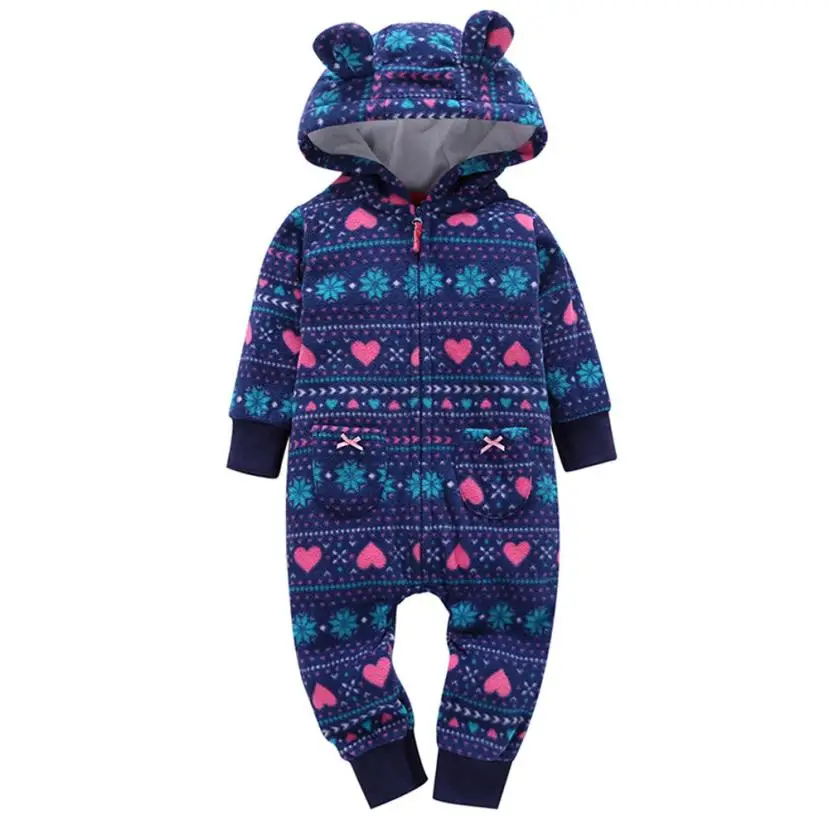 Милый утепленный комбинезон с капюшоном и принтом для маленьких мальчиков