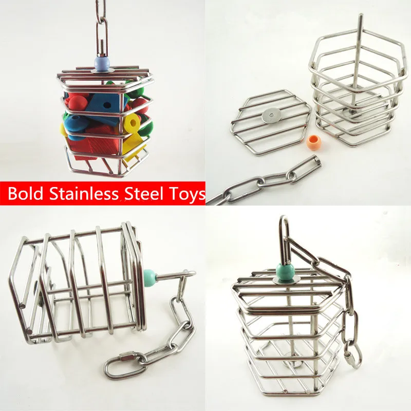 

Purple Star Creative Pet Bird Parrot Squirrel Bold Stainless Steel Food Cage Hanging Foraging Toys Macaw Cockatoo Hunt Feeder