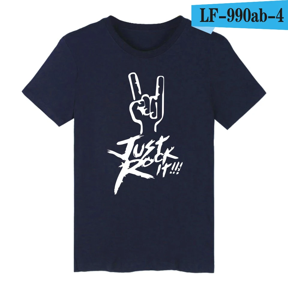 Альбом Just Rock It, футболка с коротким рукавом, Мужская брендовая летняя футболка в стиле хип-хоп, Мужская забавная популярная группа 4XL, хлопковая футболка для мужчин с круглым вырезом - Цвет: Navy Blue