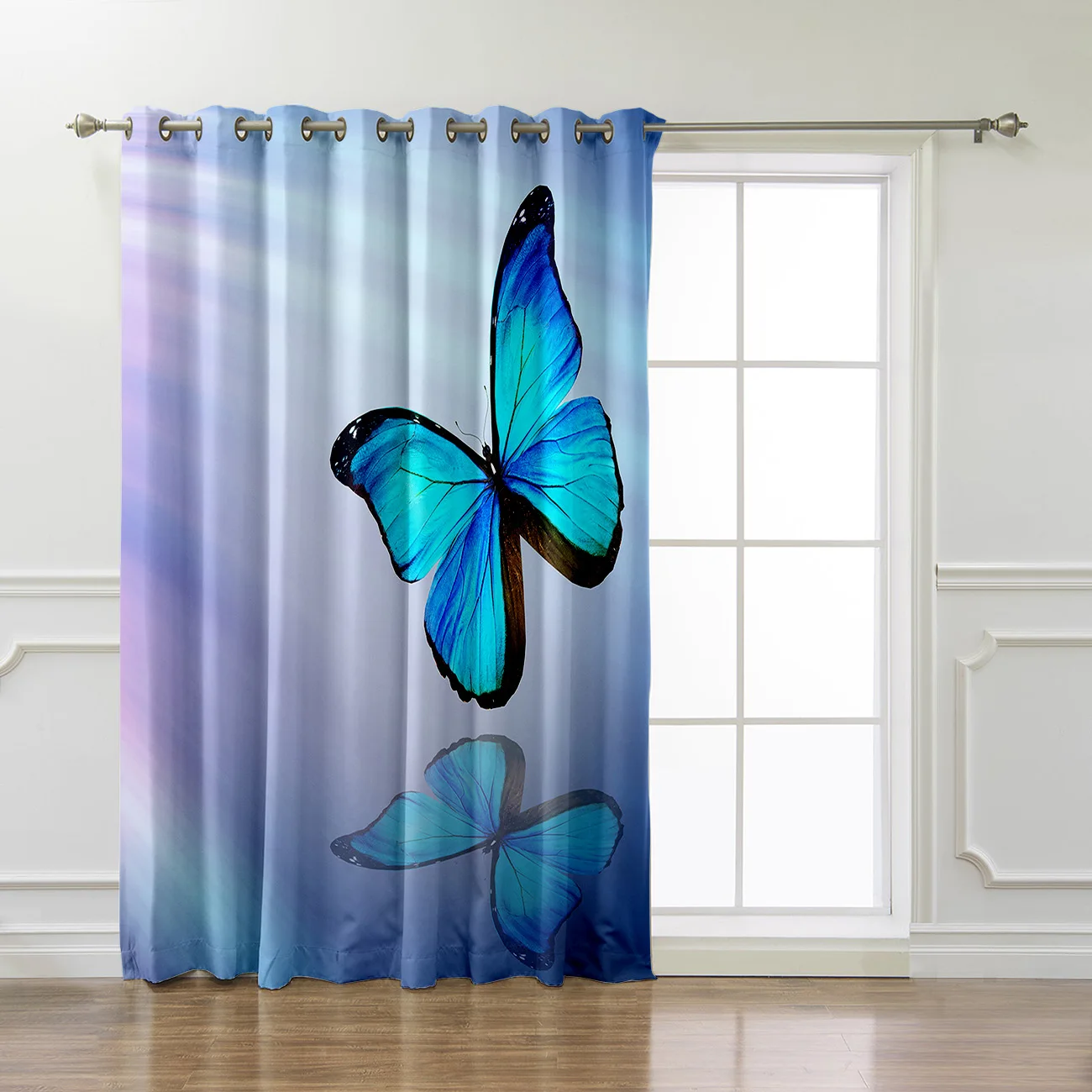 Animals Blue Butterfly Window Treatments Curtains Valance Living Room Bedroom Kitchen Outdoor Kids Treatment Sets | Дом и сад