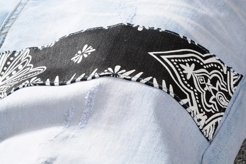Модные уличные мужские джинсы светло-синего цвета Slim Fit Patch дизайнерские эластичные рваные джинсы мужские джинсовые брюки с принтом хип-хоп джинсы Homme