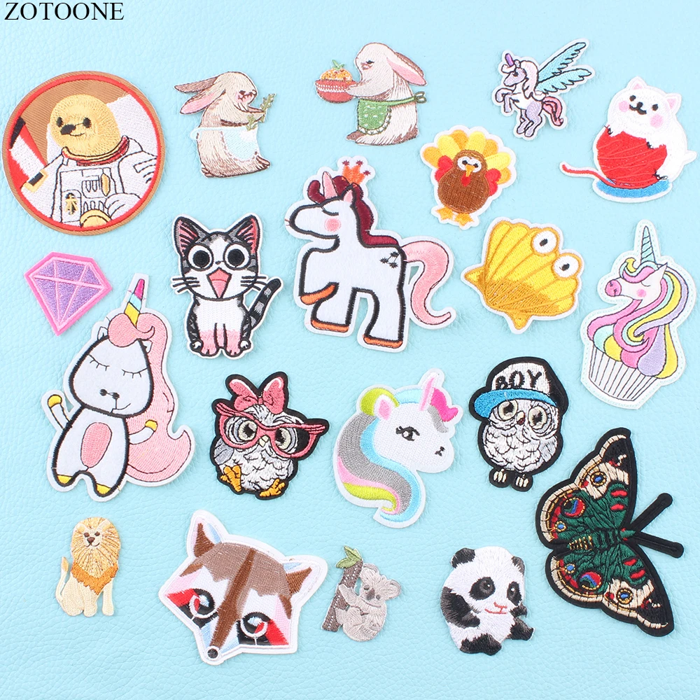 

ZOTOONE Fashionable Unicorn Animals Patch Stripes Applique on Clothing Embroidered Patches for Clothes DIY Applications Garment
