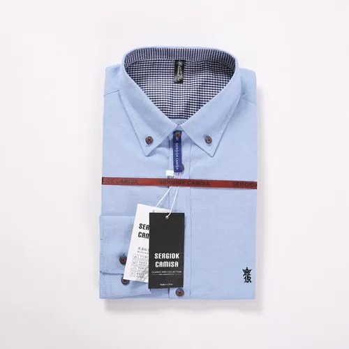 SK5801BLUE Sergio K Dudalina Мужская рубашка оксфорд рубашка мужская рубашка с длинными рукавами Мужская одежда Slim Fit Повседневная мужская рубашка - Цвет: SK5801BLUE