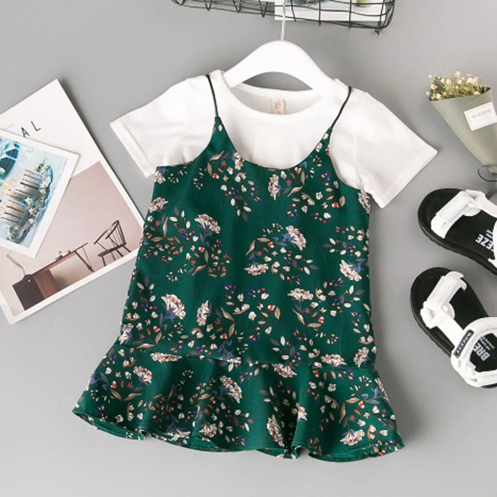 Детская одежда хлопковая для маленьких девочек комплекты Летняя футболка с