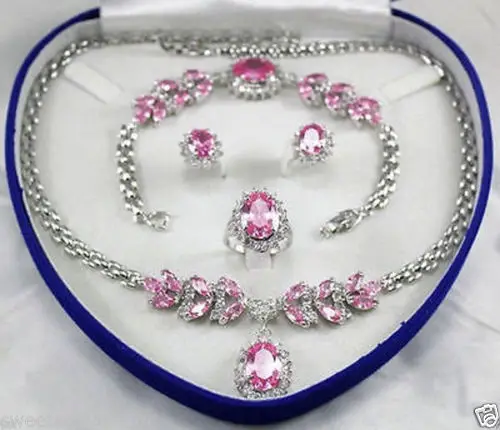 

Hot selling> Miss charm Jew.342 Bridal Jewellery Women's Set Pink Crystal Necklace Earring Bracelet Ring 8-10 (A0425) -Bride jew