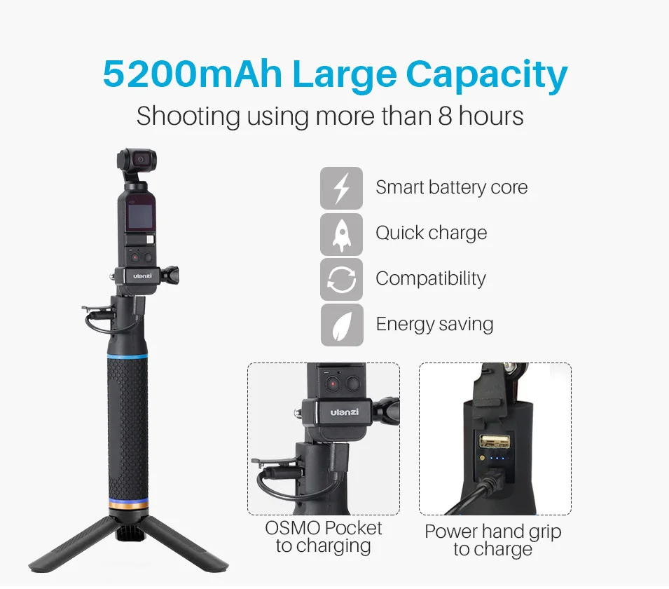 Для GoPro power Bank Stick 5200 мАч батарея ручные ручки для Go pro Hero 7 6 5 Аксессуары камера DJI Osmo Карманный удлинитель