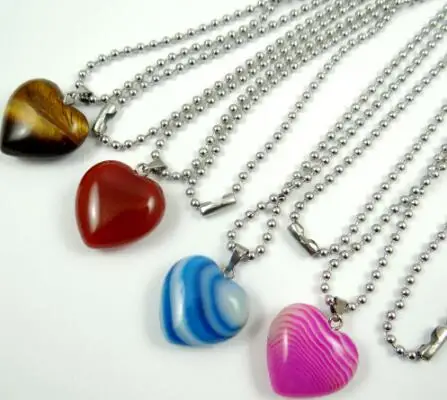 Ожерелье из нержавеющей стали с подвеской в виде сердца и агата|Подвески| |