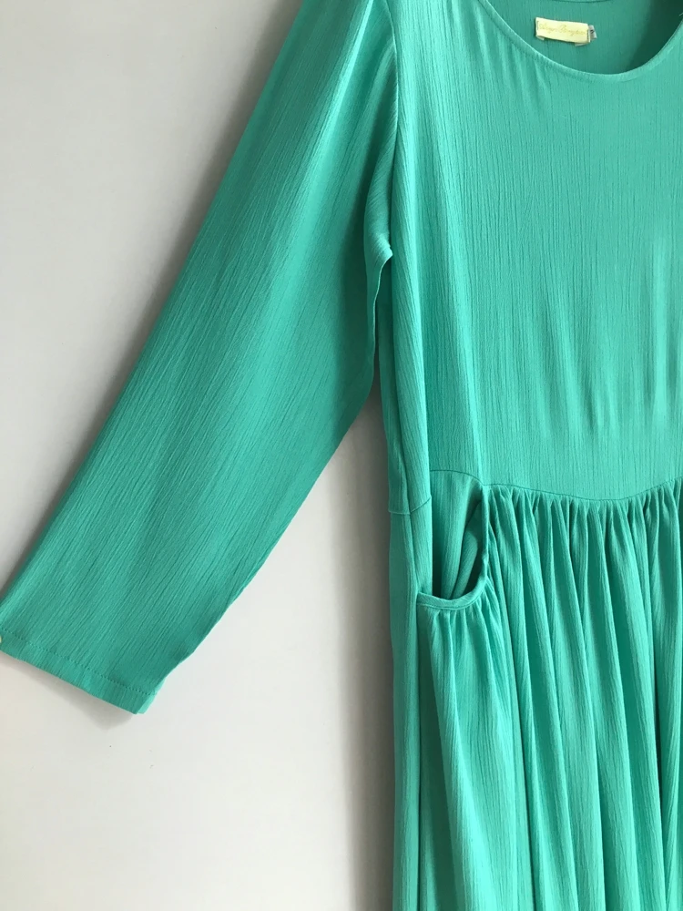 Женское Хлопковое платье с длинным рукавом и круглым вырезом удобное винтажное