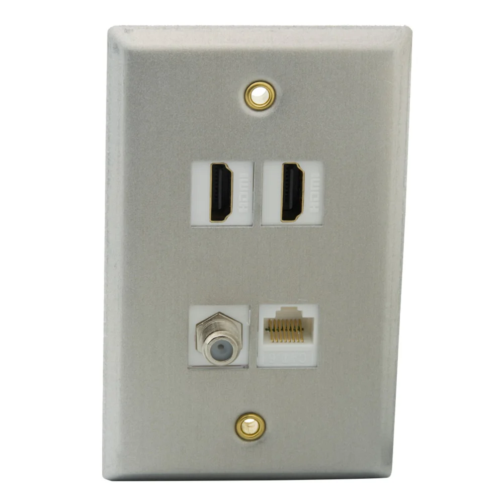 2HDMI 1CAT6 1F Одноместный твердый стильный алюминиевый металлический 4 порта HDMI USB CAT6 RJ45 F головка RG6 Женский к женскому настенное покрытие лицевой панели - Цвет: 2HDMI 1CAT6 1F