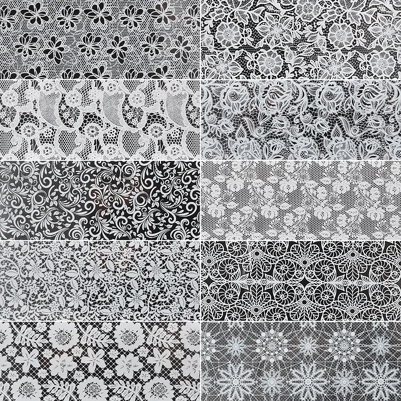 10 шт. наклейки лак для ногтей черно белые кружевные Звездные бумажные Переводные