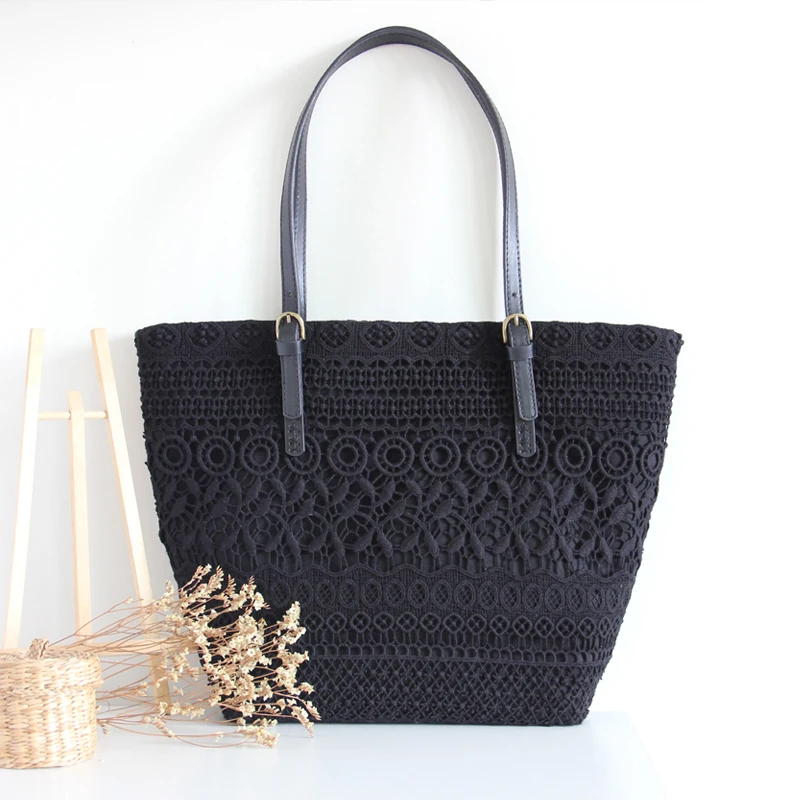Black 12 weeks deliv 40*30 см I специальные зерна оригинальные плетеные свежий лес хлопок кружева женская сумка сумочка, одежда Новинка A2942 - Цвет: Black 12 weeks deliv
